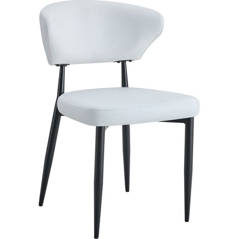 Chaises de salle à manger blanches ergonomiques en PU avec pieds métalliques noirs, lot de 2 (1/5)