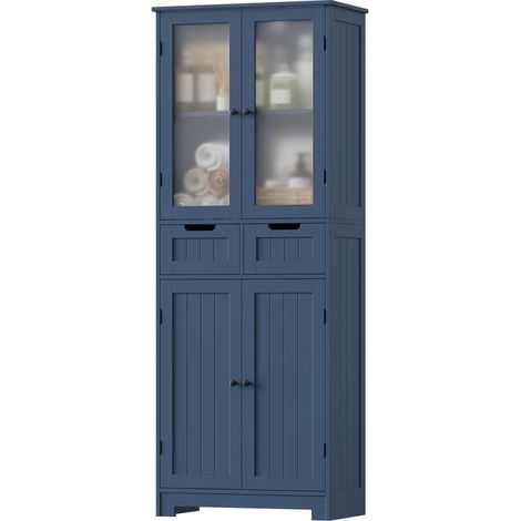 Meuble colonne cuisine 170 cm – 4 portes 2 tiroirs – Armoire haute de rangement – Design moderne pour cuisine et salle de bain Bleu foncé (1/5)