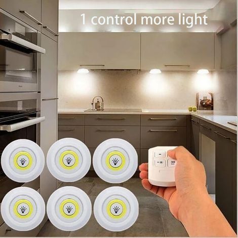 Télécommande Sans Fil intelligente Dimmable Lumière de Nuit Décoratif Cuisine Placard Escalier Couloir Salle De Bain Éclairage Mini LED Lumières 6 morceaux lumière chaude (1/5)