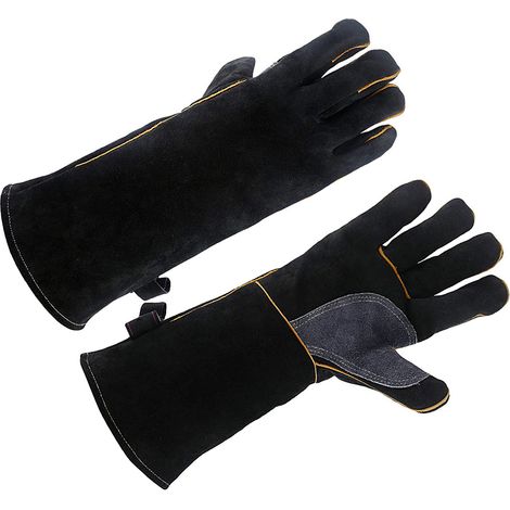 Gants en cuir de vachette résistant à la chaleur et au feu pour cheminée, four, grill, soudure, manipulation d'animaux (1/5)