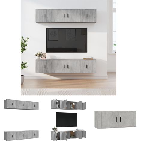 The Living Store 6-tlg. TV-Schrank-Set Betongrau Holzwerkstoff - TV-Möbel (1/5)