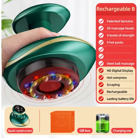 Appareil de massage par ventouses sous vide intelligent rechargeable par USB avec chauffage électrique et Gua Sha, batterie 1200 mAh, appareil de santé portable-AquaForge