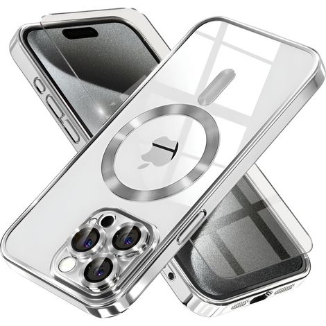 Custodia per iPhone 15 Pro Max, Electro MagSafe, argento + pellicola protettiva per lo schermo (1/5)