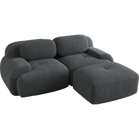 Sofá modular esquinero de pana gris, sin montaje, con reposabrazos curvos, MODENUIT (1/5)