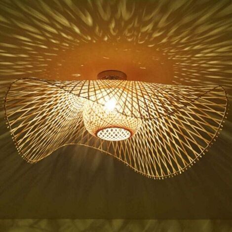 Plafonnier en Bambou Tressé à la Main - Éclairage en Bois Clair pour une Ambiance Rétro et Naturelle - Plafonnier Rotin en Bambou Naturel (48cm) (1/5)
