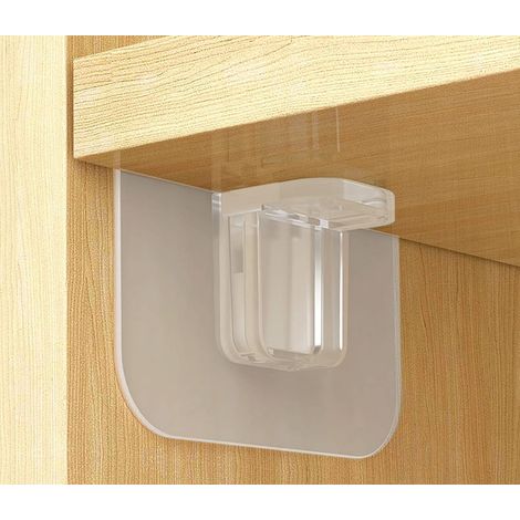 4 supports d'étagère sans perçage - Clips d'étagère auto-adhésifs pour placards de cuisine, bibliothèques - Séparateurs robustes, supports pour aménagements de penderie, rabats