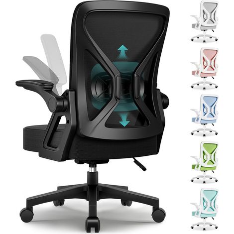 Chaise Bureau Ergonomique, Fauteuil de Bureau avec Accoudoirs Relevables, Soutien Lombaire Réglable, Chaise de Bureau Pivotante Réglable en Hauteur, Office Chair en Maille avec Fonction Bascule Jusqu' (1/5)