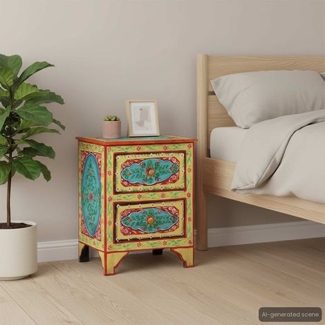vidaXL Mesita de noche pintada a mano madera maciza mango 40x30x50 cm (1/5)