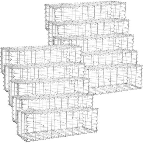Songmics – Lot de 10 gabions en acier galvanisé 100 x 30 x 30 cm – Résistants à la corrosion – Montage sans outil – Pour murs et décorations de jardin