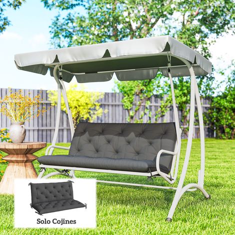 Noirs 120x110x12 cm - Coussin pour banc de jardin ou bascule de jardin 2 sièges doté de 6 cordons de fixation