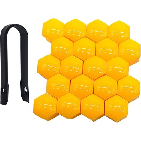 20 Pièces 17 mm Voiture Roue Cache-Écrous, Bouchon à Vis de Moyeu de Voiture Universel, Cache-Écrou de Pneu Hexagonal avec Outil de Retrait (Jaune) (1/5)