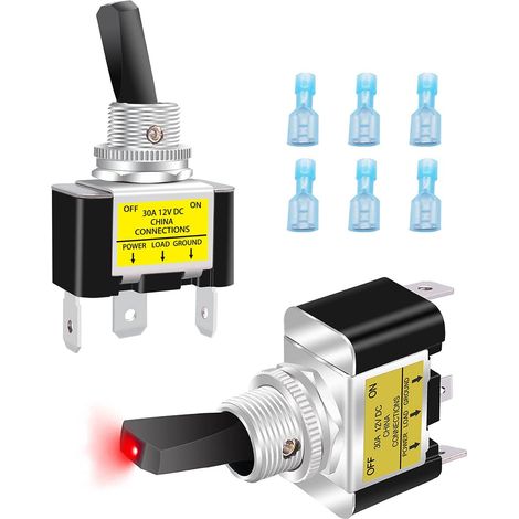 2 pièces Interrupteur à Bascule avec LED Rouge ON OFF interrupteur 12v 30a 3 bornes Interrupteur à Levier 2 position SPST pour voiture, camion, bateau ASW-07D-2-R-DZ (1/5)