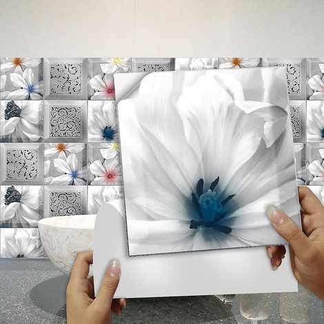 10 Pcs Papier Peint Carrelage Autocollant Les Veines De Fleurs 10 X 10 Cm Style Mosaque Sticker Mural Film Dcoratif Impermable Pour Carreaux De Mu (1/5)