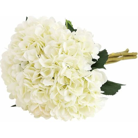 Fleur d'hydrangea Artificielle de, 5 PCS Simples Longues Soie Tige 6,3 Pouces tête Hortensia Bouquets pour Le Mariage, la Maison, hôtel, décoration de fête, Arrangement Floral(Blanc) (1/5)