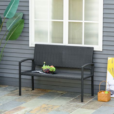 Banco de Jardín de 2 Plazas Banco para Exterior con Respaldo y Asiento de Ratán PE Carga 240 kg 122x60x85 cm Negro (1/5)