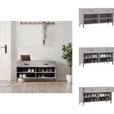 Banc à chaussures sonoma gris 102x35x55 cm bois d'ingénierie - Meuble Range Chaussure - Banc Rangement Chaussures - Meuble Entrée - Rangement Maison - Organiseur Chaussures (1/5)