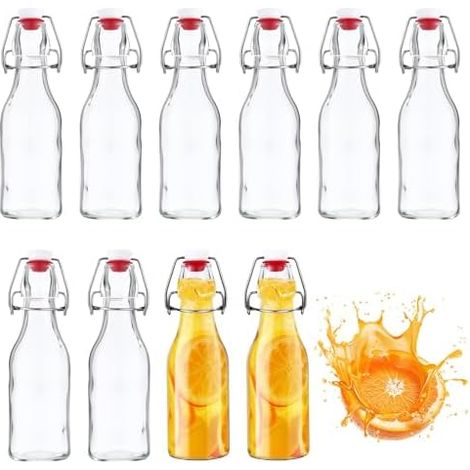 Lot de 10 Bouteilles en Verre 250ml avec Bouchon Mécanique, Bouteilles Vides à Remplir Fiole en verre pour Jus, Huile, Vinaigre, Liqueurs ou Bière,Eau gazeuse (1/5)