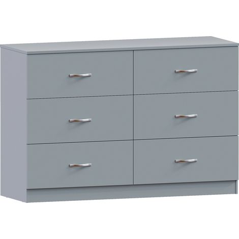 Riano 6 Drawer Wide Chest of Drawers Bedroom Furniture Storage Unit Cabinet, Grey