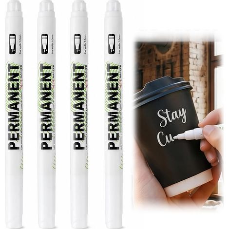Permanent White Marker, 4 Pieces, Fine Tip 0.1 mm (1/5)