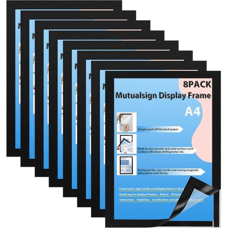 Black) A4 Magnetic Window / Wall Stickers for Advertising Notice License (Pack of 8 (1/5)