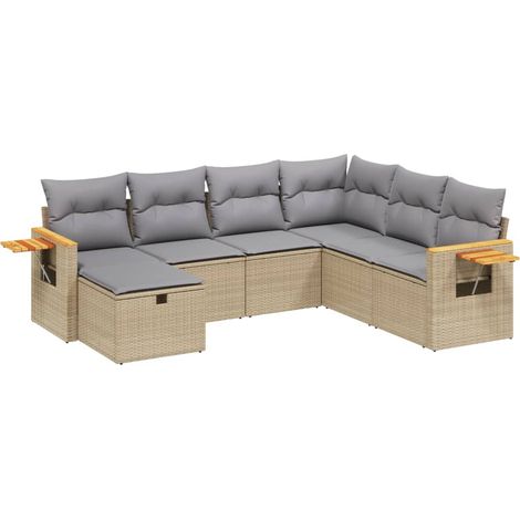 vidaXL Set Divano da Giardino 7 pz con Cuscini Beige Misto Polyrattan (1/4)