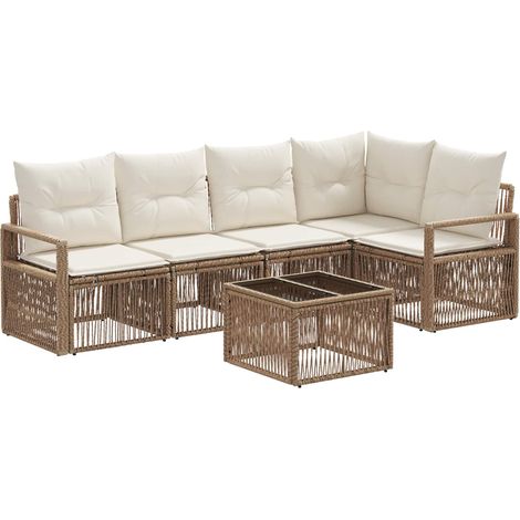 Gartensofa-set 6 pcs Beige Poly-Rattan vidaXL