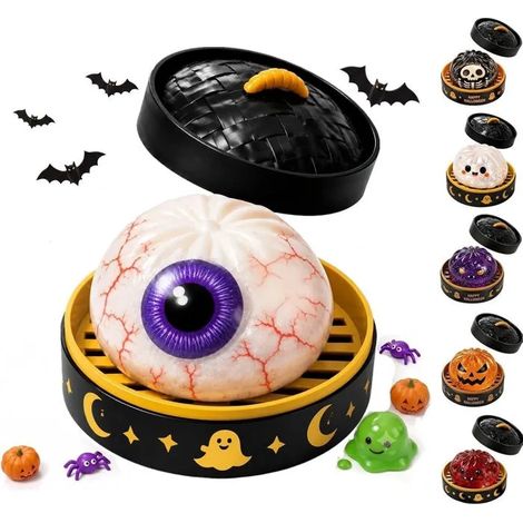 Halloween Bao Spooky Squeeze Toys Set With Steamer, Creepy Cute Bun Stress Balls Sensory Fidget Squishies Stress Toys (1/5)
