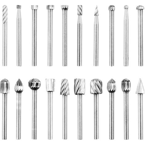 20Pcs Fraises Rotatives Fraise Metal Jeu de Fraises en Carbure Fraise de Tungstene Meche Acier Rotatif Fichiers Mèches en Outil Rotatif avec 3mm Tige pour Sculpture sur Bois Polissage (1/4)