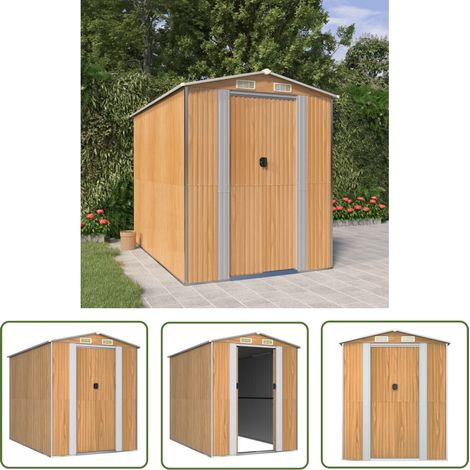The Living Store Geräteschuppen Hellbraun 192x274x223 cm Verzinkter Stahl - Geräteschuppen - Gartenhaus - Werkzeuglager - Außenschrank - Metallschuppen (1/5)
