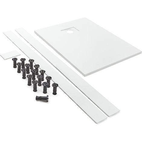 Milano Rasa 1800mm x 900mm White Textured Slate Effect Rectangular Shower Tray and Fast Flow Waste - With Recessed Riser Kit (1/5)