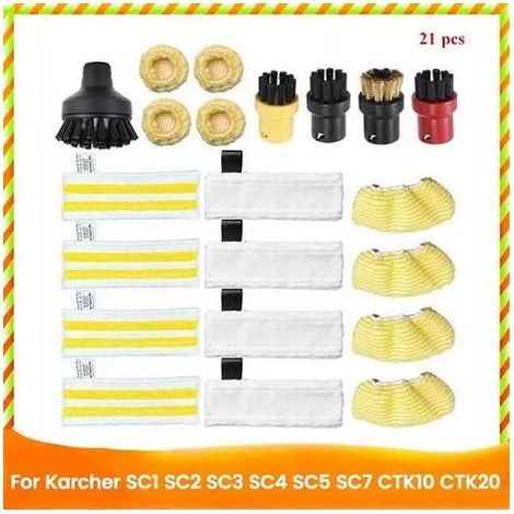 Ensemble de 21 pièces pour nettoyeurs vapeur Kärcher SC1 SC3 SC4 SC5 SC7 : buses de rechange, brosses et chiffons pour surfaces dures. (1/5)