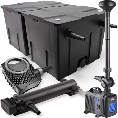 SunSun Set Filtro a 2 camere laghetto 60000l con Chiarificatore UVC 36W Pompa NEO10000 80W Fontana