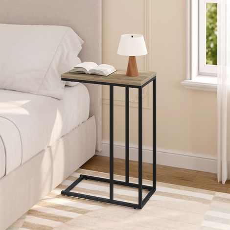 WOLTU Beistelltisch Couchtisch mit Metallgestell, C Form Kaffeetisch Sofatisch, für Kaffee und Laptop, 45 x 63,5 x 25 cm, Graue Holzoptik + Schwarz