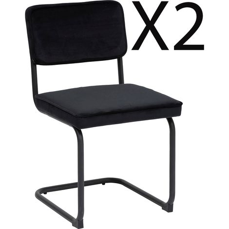 Lot de 2 chaises en velours coloris noir et pieds coloris chromé noir - Longueur 49 x Profondeur 57 x Hauteur 83 cm -PEGANE- (1/3)