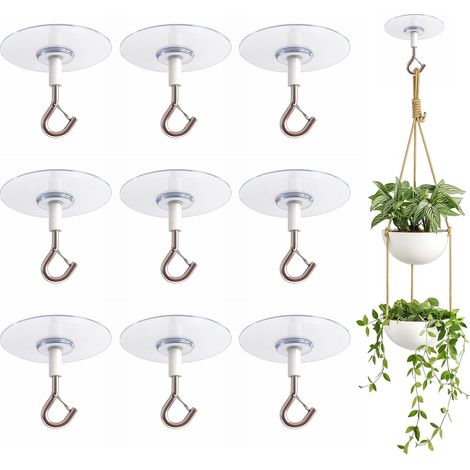 Crochet Plafond Adhésif - Lot de 10 - PVC Transparent - Fixation Sans Perçage - Pour Plantes et Déco - Ø 6,5cm (1/5)