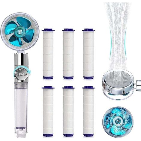 Pommeau de douche AIPERQ, pommeau de douche anticalcaire à économie d'eau, pommeau de douche à hélice haute pression, système de filtration à trois niveaux avec 6 filtres en coton PP remplaçables (1/3)