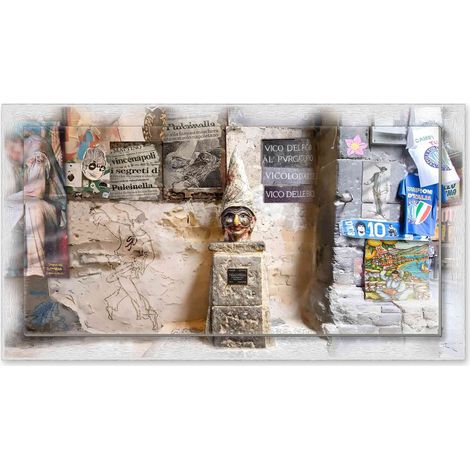 Lupia - Quadro moderno su Tela con Cornice stampata NEWEXT 75x135 cm, paesaggi localismi italiani, per casa soggiorno capezzale camera da letto hotel ufficio, NAPOLI SCORCIO VICOLO (1/4)