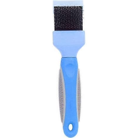 Brosse double face pour animaux de compagnie, picots en acier inoxydable pour démêler les poils, brosse pour poils d'animaux - Taille S - Bleue