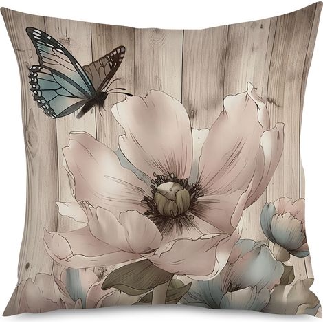 Housse de Coussin with fleurs sauvages sur fond bois vieilli (1/5)