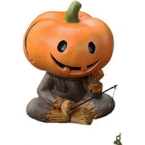 Figurine de pêcheur de citrouille, statue décorative d'épouvantail citrouille tenant (1/5)