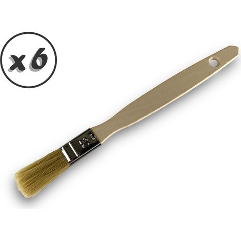 Lot de 6 pinceaux queue de morue Soie blanche Largeur 20 mm Epaisseur simple tous types de travaux Peinture huile acrylique colle lasure teinture apprêt résine Kibros 32020x6 (1/5)