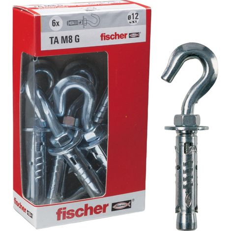 Fischer Tasselli Acciaio TA M8 con gancio, Diametro 12 mm, per Cemento Armato, Calcestruzzo e Murature Piene, 71257