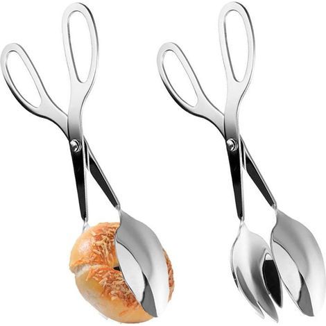 Zweiteiliges 25 cm langes Küchenzangen-Set, Salatzange aus Edelstahl, Buffet- und Gebäckzange zum Servieren und Anrichten (1/5)