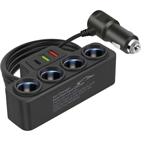Adaptateur Chargeur De Voiture USB Rapide, Adaptateur Chargement Téléphone Portable Véhicule, Chargeur De Voiture, Multi Prise Allume Cigare Adaptateur, Universelles Ladezubehör Für Autos (1/4)