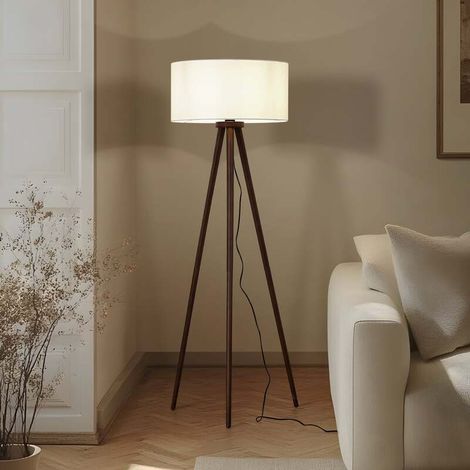 [NEUWERTIG] B-Ware Lindby Stehleuchte Charlia 150 cm weiß Walnussholz E27 15 W mit Schalter (1/2)