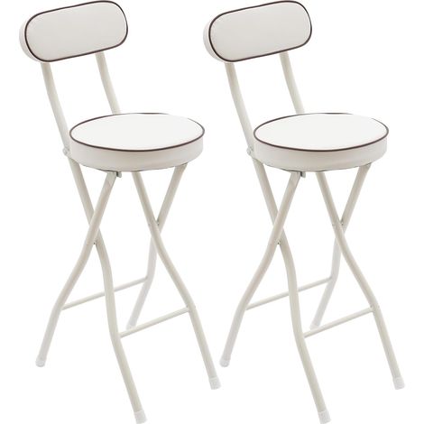 Lot de 2 tabourets de bar pliables avec dossier - Portable - Pour l'extérieur - Chaise haute rembourrée - Tabouret pliable - Blanc (1/5)