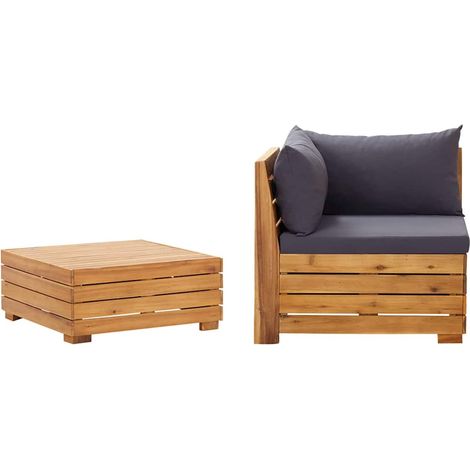 Salon de jardin 2 pcs Ensemble Table et Chaise de Jardin - avec coussins Bois d'acacia solide BV173048 - BonneVie (1/5)