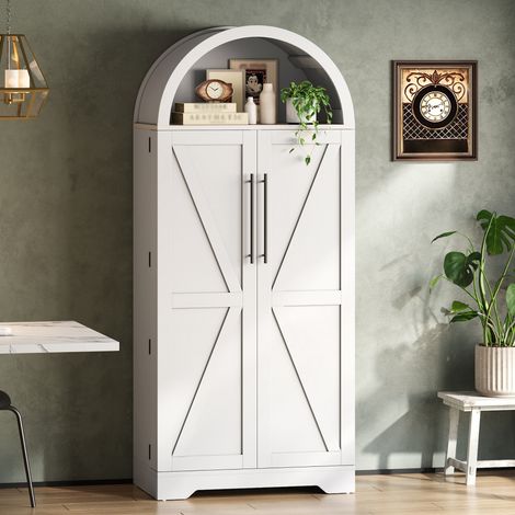 Modernluxe - Buffet de cuisine cintré 70x40x165cm, 2 portes, style campagnard - blanc (1/5)