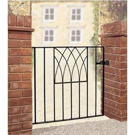 Abbey Modern Low Flat Top Single Gate - Solid Steel - Fits Gap of 991 mm x 812 mm High - Electro Galvanised/Black Powder Coated