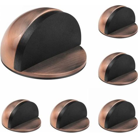 Set of 6 Adhesive Door Stops/Buffers in Stainless Steel, Block with Rubber Bumper, Floor Door Stop Protection for Doors and Walls (1/5)
